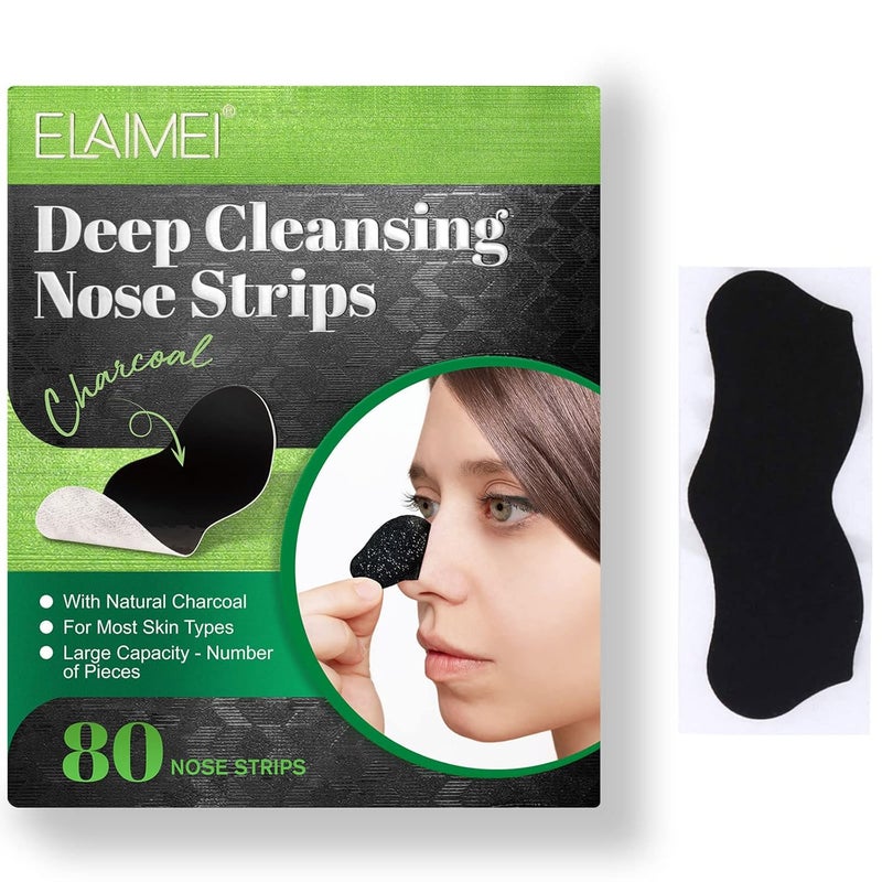 Yecuce ELAIMEI Pore Strips, 80 Pcs, Natural Charcoal Blackhead Remover Strips for All Skin Types, Pore Deep Cleansing & Minimizing Nose Strips, Instant Unclogging - Image 1